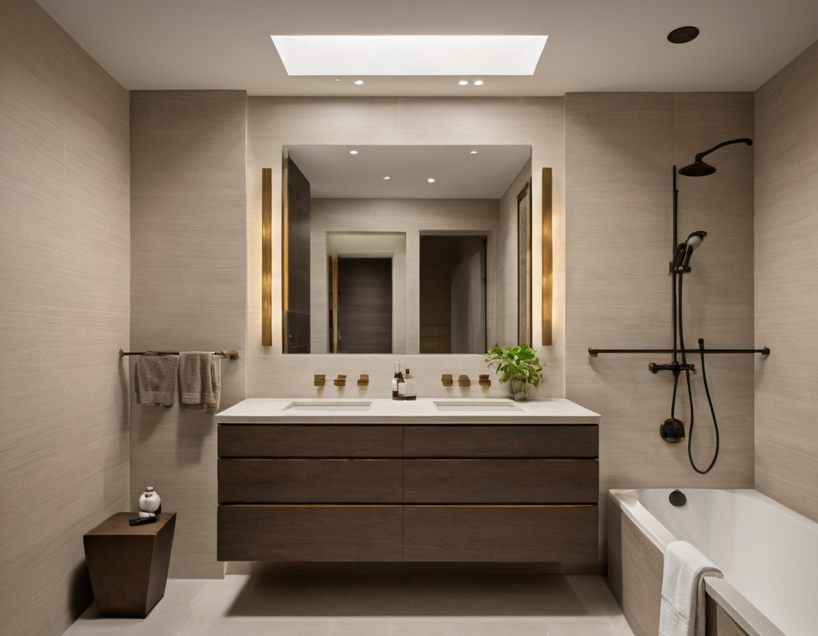 Code, permits, and product specifications can require bathroom layout changes shown in a luxury residential interior
